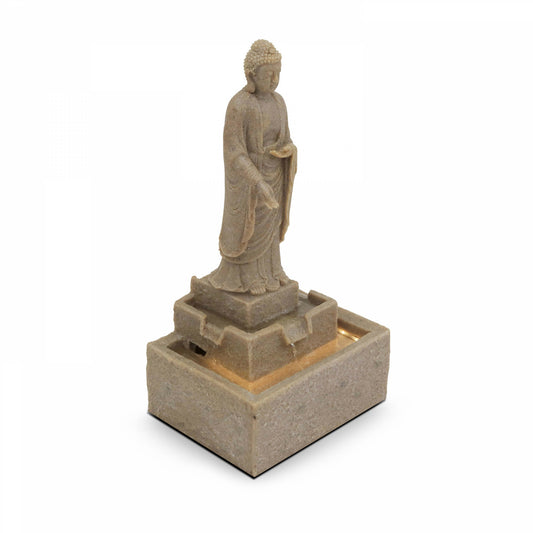 Fontaine Bouddha Debout En Pierre Reconstituée Avec Led
