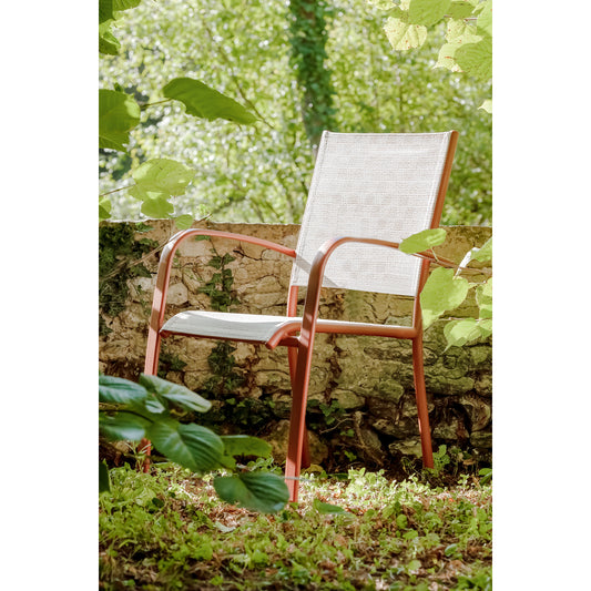 Fauteuil Empilable Ligne ARIES En Aluminium & Toile Coloris Terracotta