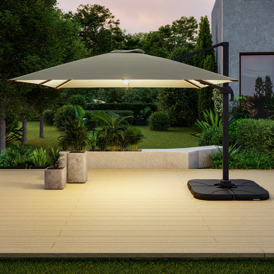Parasol Déporté Led 3x4m Rectangle En Aluminium - Rotatif 360° - Taupe- Rome