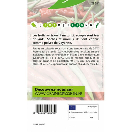 Graines Passion, Sachet De Graines Piment De Cayenne