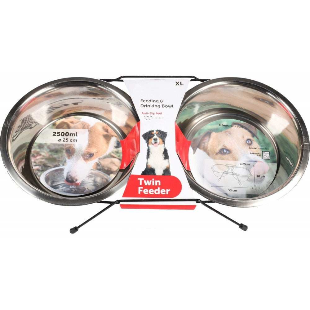 Ecuelle Duo ø 25 Cm. 2500 Ml. Avec Support Arjun. Xl. Pour Chien