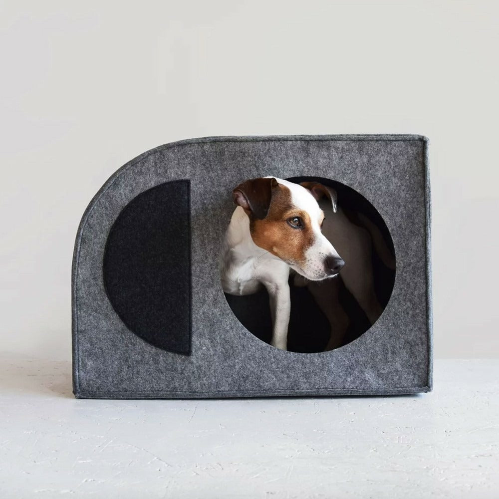 Cosmo - Grotte Chat Design En Feutre Gris Et Coussin Noir