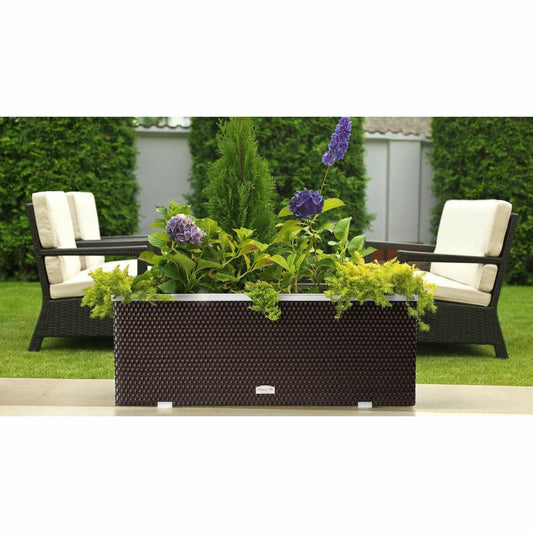 Jardinière En Résine Tressée Avec Cadre En Aluminium 98 X 25 X 34 Cm