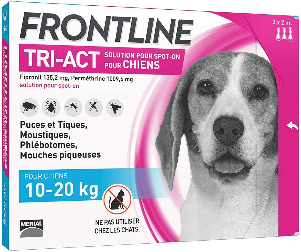 Frontline Tri-act Chien Anti-puces Et Anti-tiques Chien 3 Pipettes De 10 à 20kg M