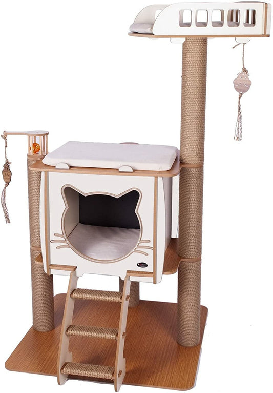 Arbre à Chat Vip Avec Dôme Griffoir Escalier Jouet 107cm (beige)