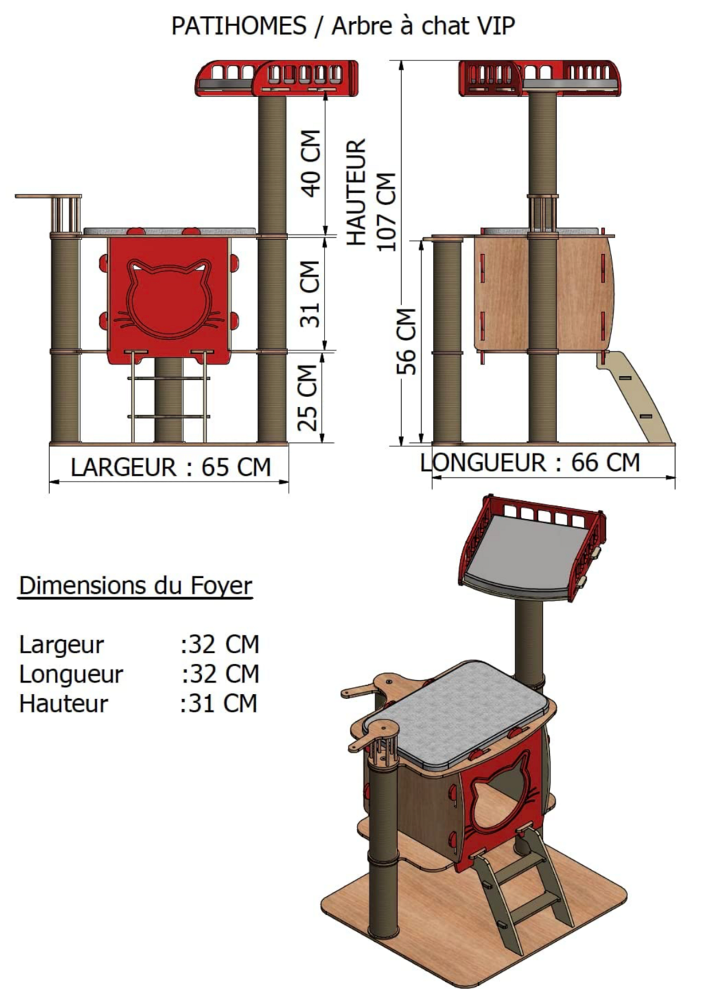 Arbre à Chat Vip Avec Dôme Griffoir Escalier Jouet 107cm (gris)