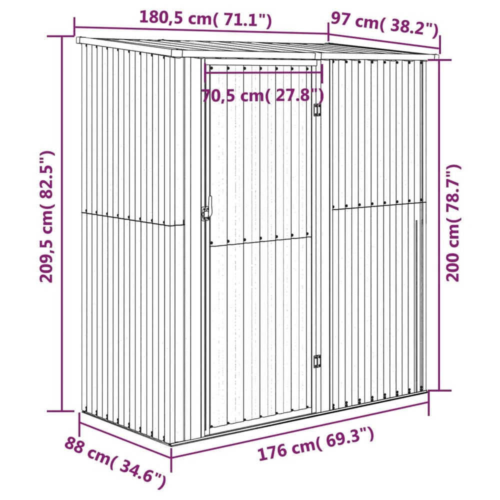 VIDAXL Abri De Jardin Marron 180,5x97x209,5 Cm Acier Galvanisé