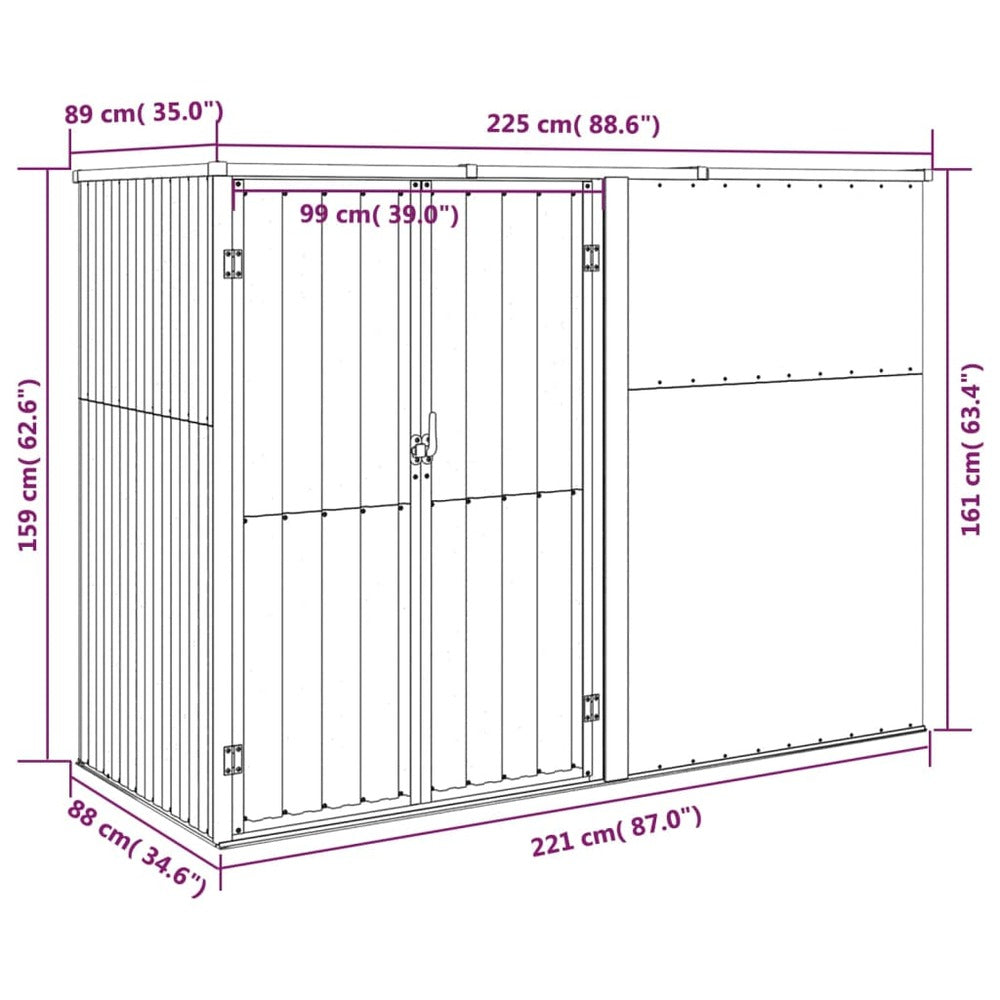 VIDAXL Abri à Outils De Jardin Anthracite 225x89x161cm Acier Galvanisé
