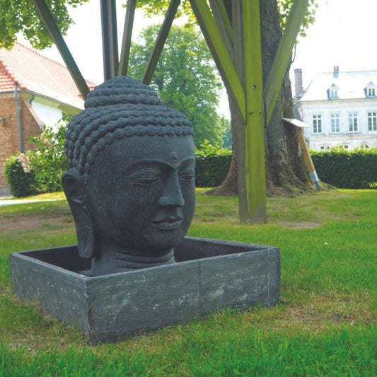 Fontaine Tête De Bouddha 75 Cm + Bac - Gris Anthracite 96 Cm