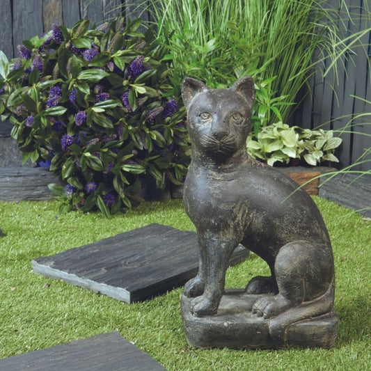 Statue Jardin Chat Assis 45 Cm - Gris Anthracite 45 Cm