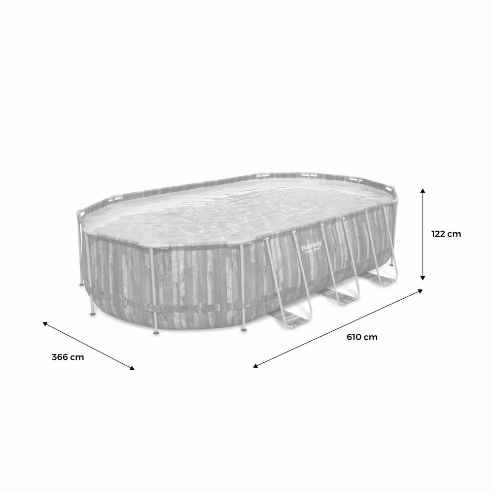 Kit Piscine Géante Complet Bestway – Spinelle – Piscine Ovale Tubulaire 6x3 M Motif Aspect Bois. Pompe De Filtration. Échelle. Bâche