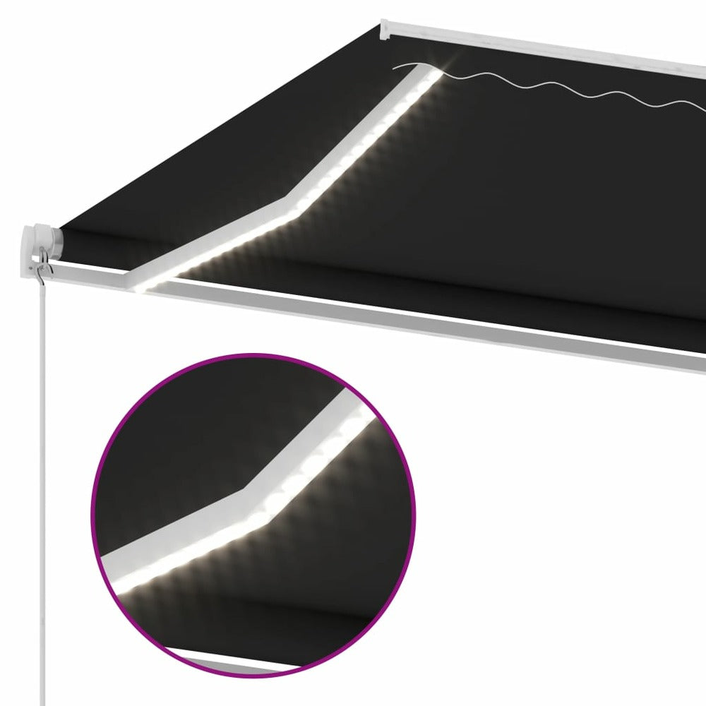 VIDAXL Auvent Manuel Rétractable Avec Led 500x300 Cm Anthracite
