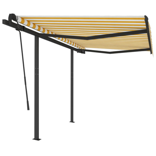 VIDAXL Auvent Rétractable Manuel Et Poteaux 3,5x2,5 M Jaune Et Blanc