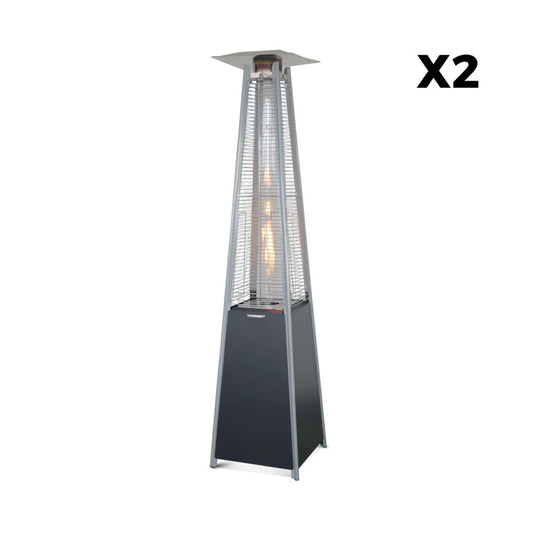 Lot De 2 Chauffages D'extérieur - Sweden - Parasols Chauffants Gaz Pyramide. Design. Véritable Flamme. Roulettes Incluses