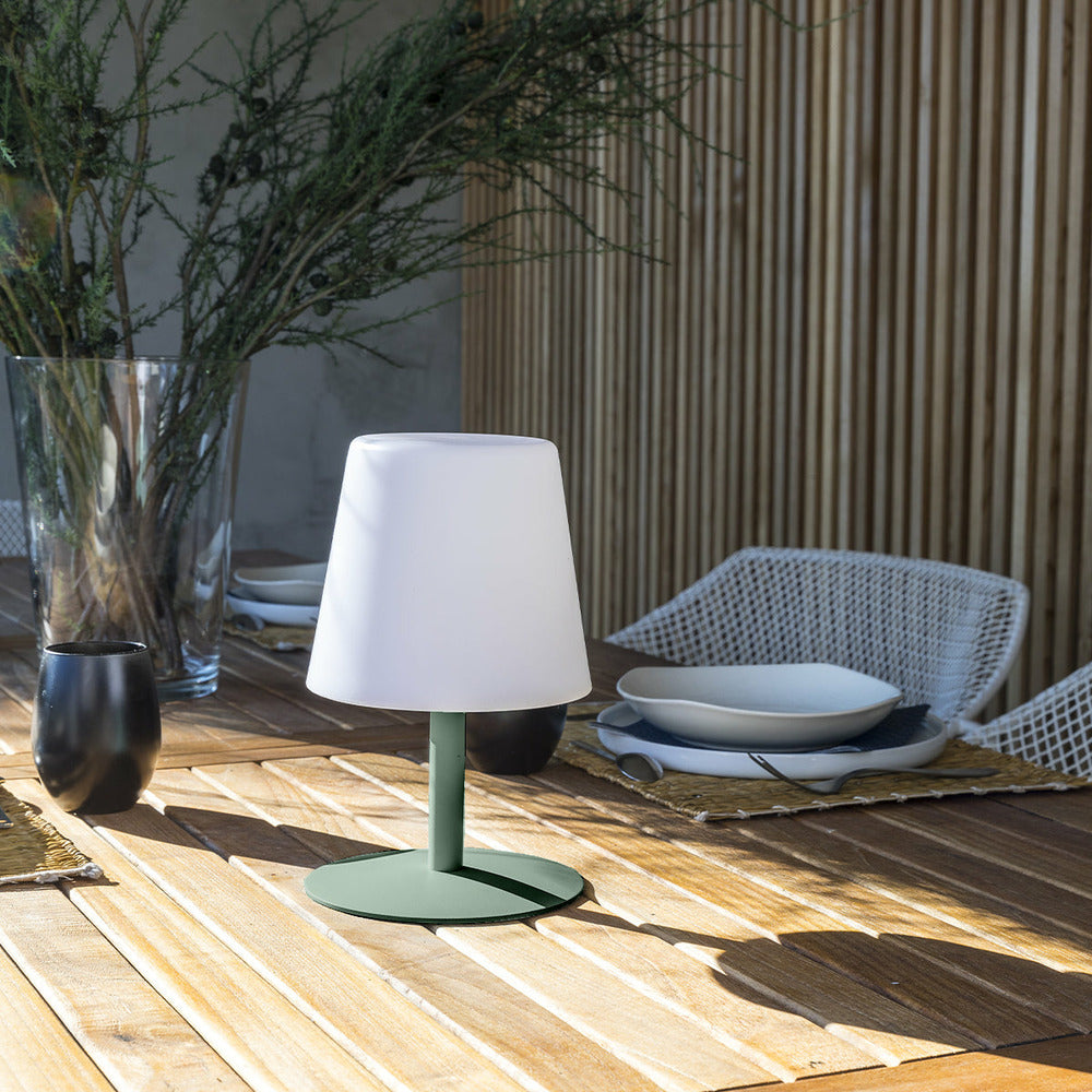 Lampe De Table Sans Fil Led Standy Mini Vert Acier H25cm