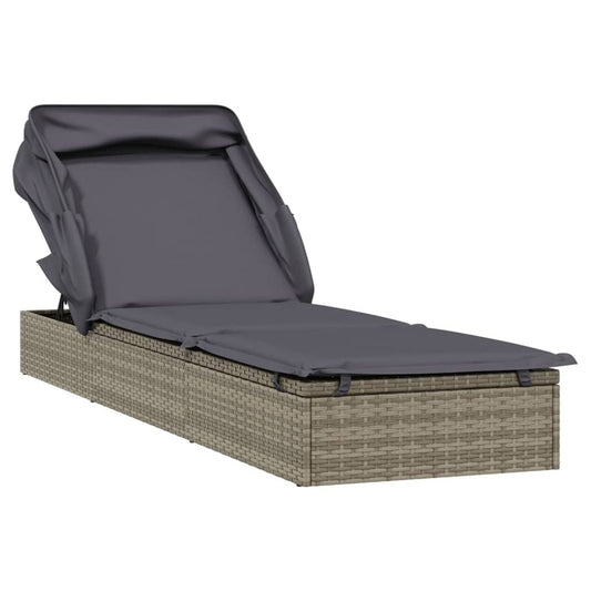 VIDAXL Transat Avec Toit Pliable Gris 213x63x97 Cm Résine Tressée
