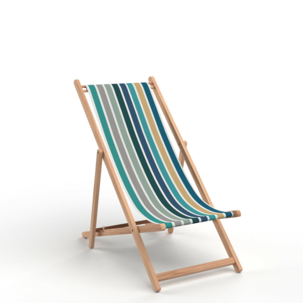 Lot De 2 Chiliennes Pliantes Réglables - Structure Hêtre Toile 100 % Coton Amovible Multicolore Bleu - Garlin Ocean Artiga