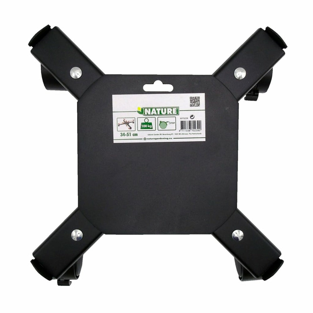 Nature Support Roulant Réglable Pour Plantes 4 Bras Métal Noir