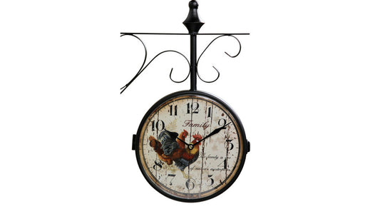 Horloge De Gare Ancienne Double Face Family Coq Fer Forge Blanc 24cm - Fer Forgé