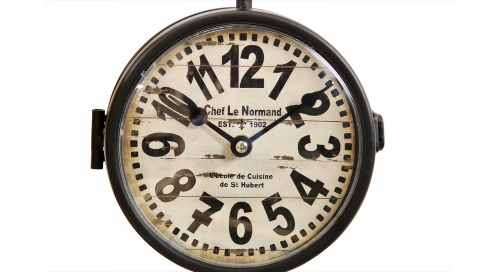 Horloge De Gare Ancienne Double Face Chef Le Normand 16cm - Fer Forgé - Blanc