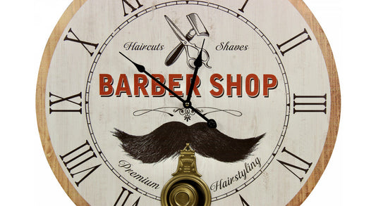 Horloge Ancienne Balancier Barber Shop Bois Blanc 58cm