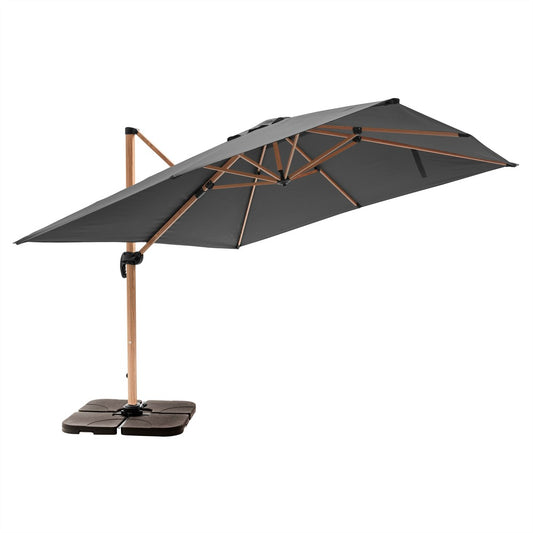 Parasol Déporté 3x3m Et 4 Dalles à Remplir Effet Bois Gris