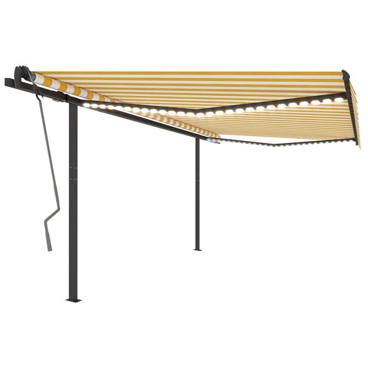VIDAXL Auvent Automatique Capteur De Vent Et Led 4,5x3m Jaune Et Blanc