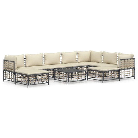 VIDAXL Salon De Jardin 10 Pcs Avec Coussins Anthracite Résine Tressée