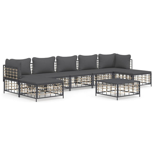 VIDAXL Salon De Jardin 8 Pcs Avec Coussins Anthracite Résine Tressée