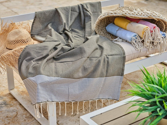Fouta En Coton Tissage Nid D'abeille Ziwane 100x200cm Gris Foncé