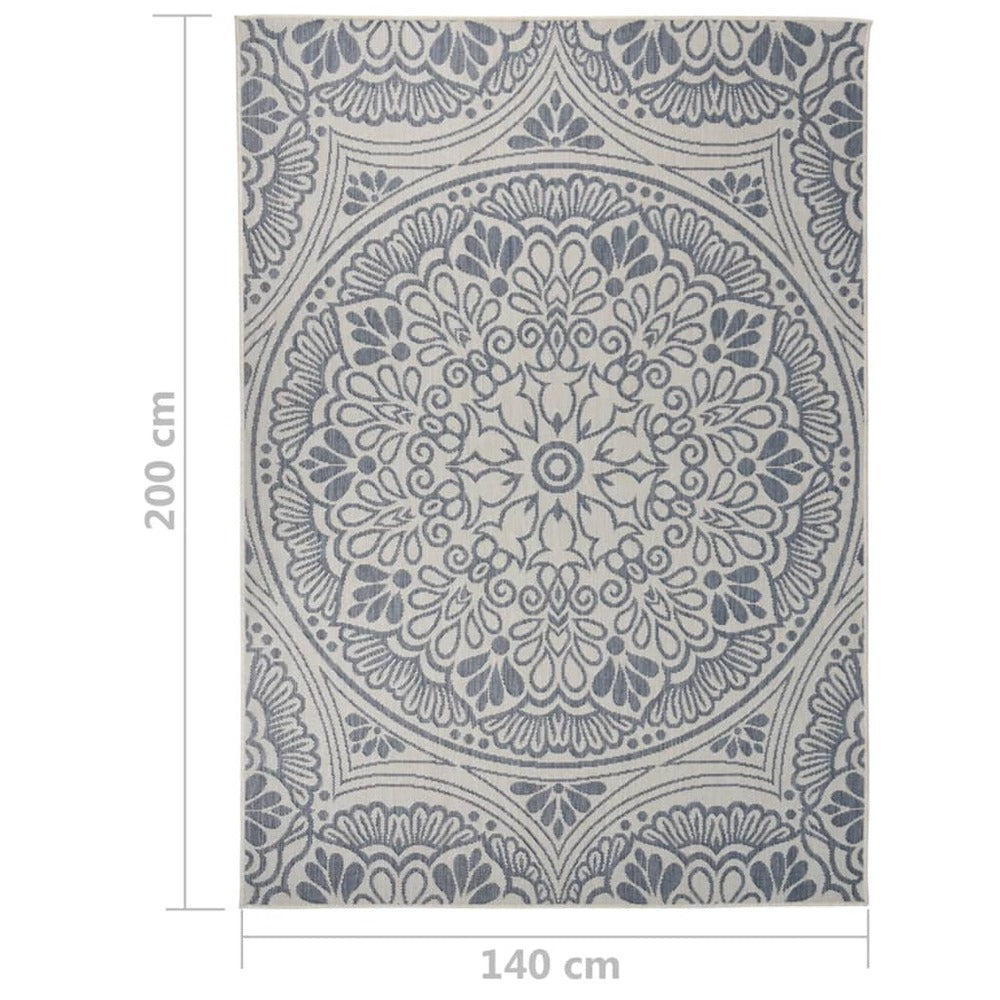VIDAXL Tapis à Tissage Plat D'extérieur 140x200 Cm Motif Bleu
