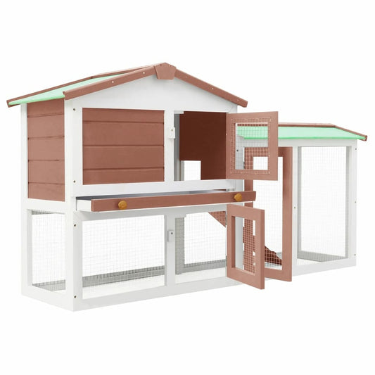 VIDAXL Clapier Large D'extérieur Marron Et Blanc 145x45x85 Cm Bois