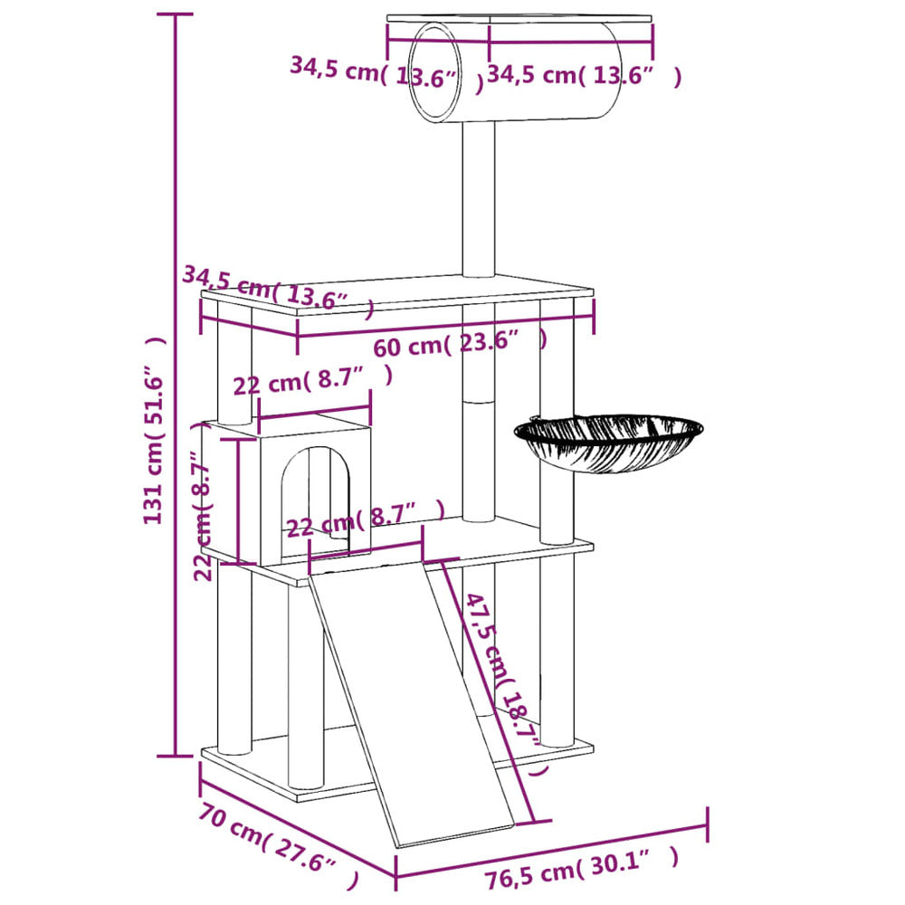 VIDAXL Arbre à Chat Avec Griffoirs En Sisal Gris Foncé 131 Cm