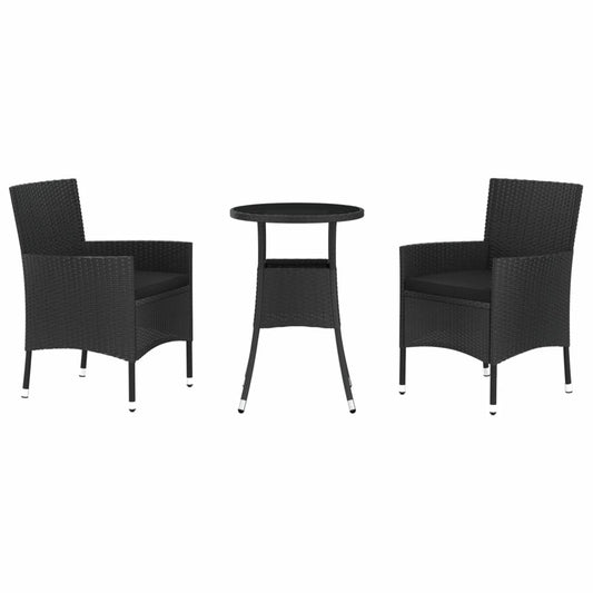 VIDAXL Ensemble De Bistro De Jardin 3 Pcs Coussins Noir Poly Rotin