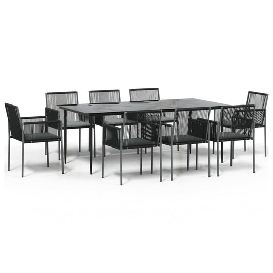 VIDAXL Ensemble à Dîner De Jardin 9 Pcs Coussins Noir Rotin Et Acier