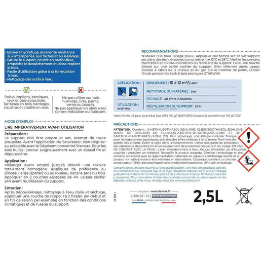 Saturateur Incolore Aqueux Pour Bois En Conditions Extrêmes 2,5L