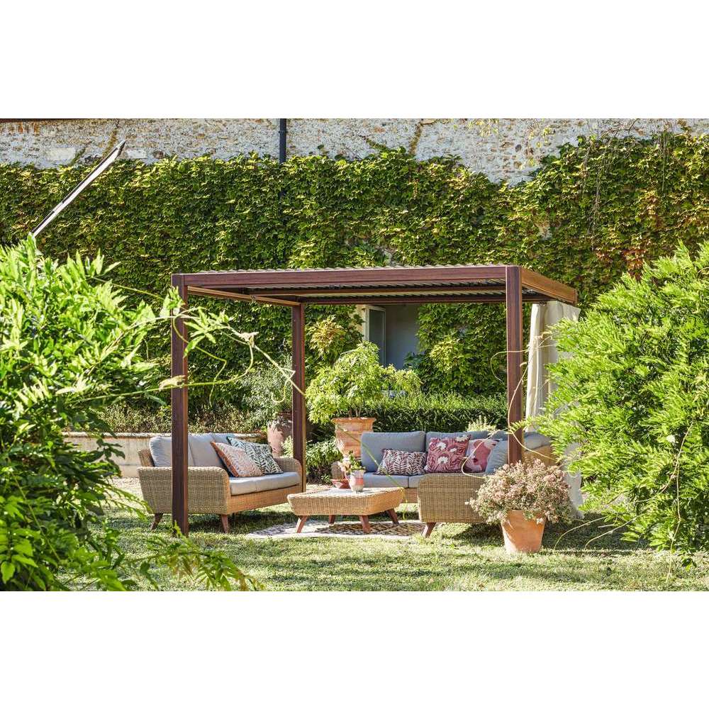 Canapé 3 Places RIVIERA En Polyrotin Miel/gris - 88,5x224x75 Cm