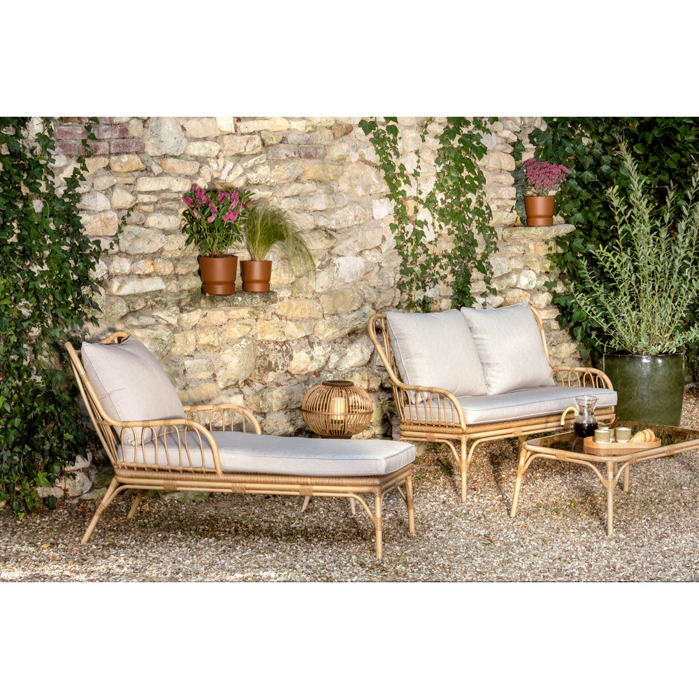  Méridienne AGAPE En Résine Tressée Et Aluminium Beige - 146x74x88 Cm