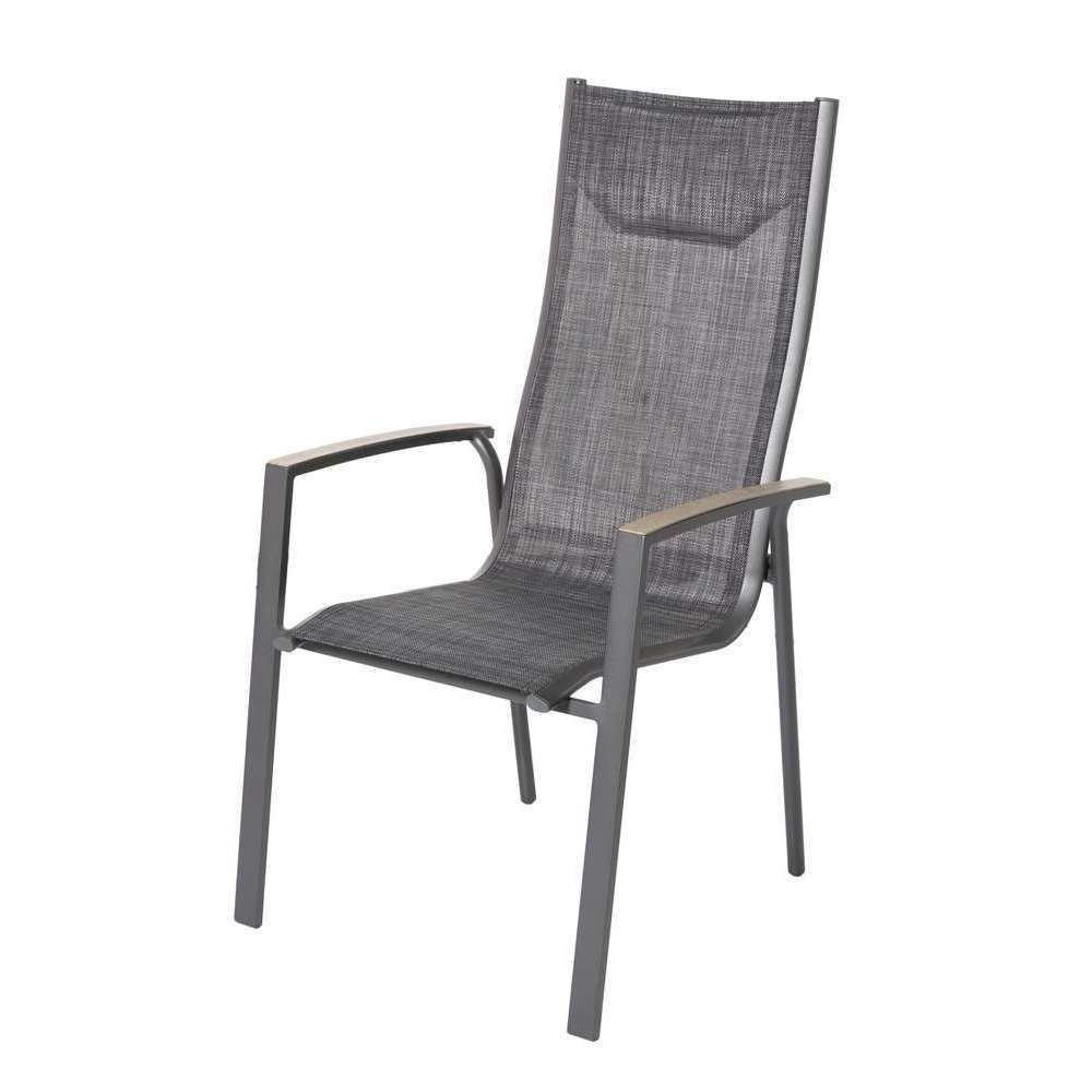  Fauteuil Haut Dossier STELLA En Alu Et Toile Anthracite - 69x61x110 Cm