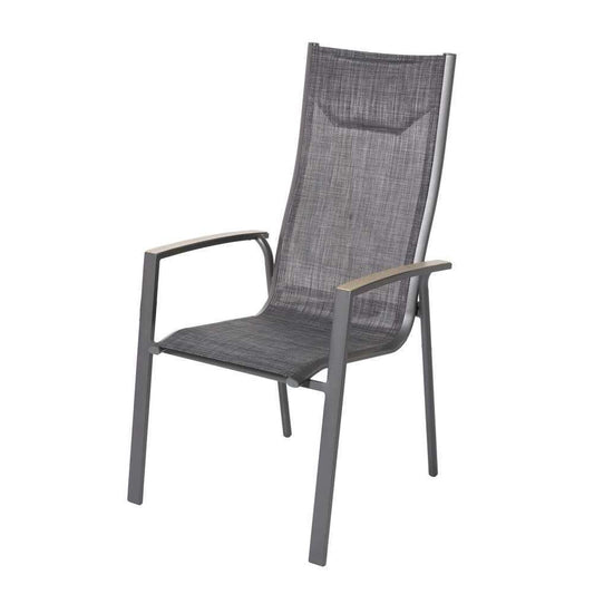  Fauteuil Haut Dossier STELLA En Alu Et Toile Anthracite - 69x61x110 Cm
