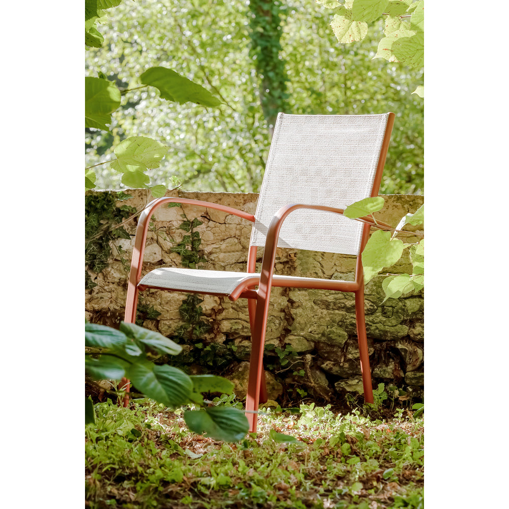  Fauteuil Empilable Ligne ARIES En Aluminium & Toile Coloris Terracotta