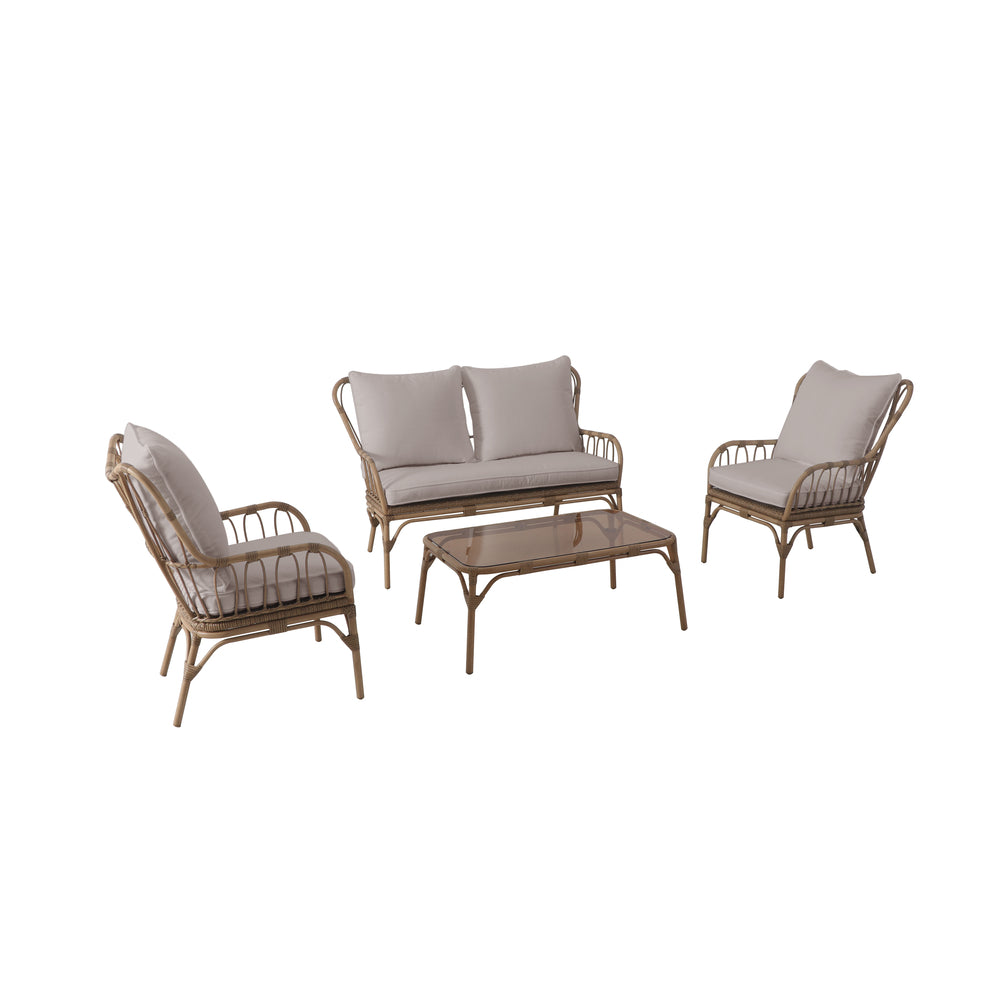  Salon De Jardin AGAPE En Aluminium - 1 Canapé, 1 Table Et 2 Fauteuils