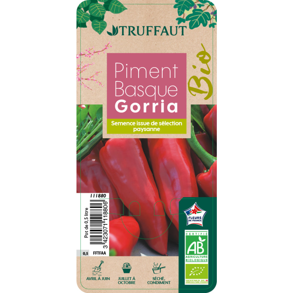  Plant De Piment 'Basque Gorria' F1 Bio : Pot De 0,5 Litre