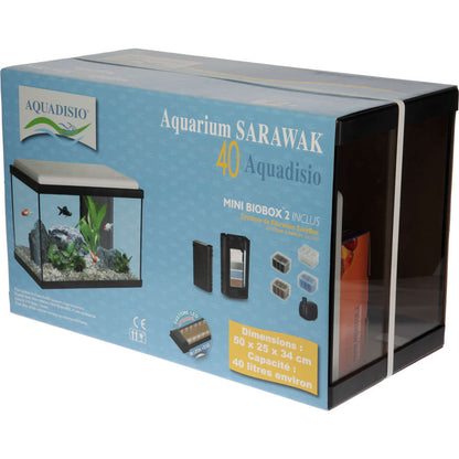  Aquarium En Verre Sarawak Noir : L.50xP.25xH.34 Cm - 40 Litres