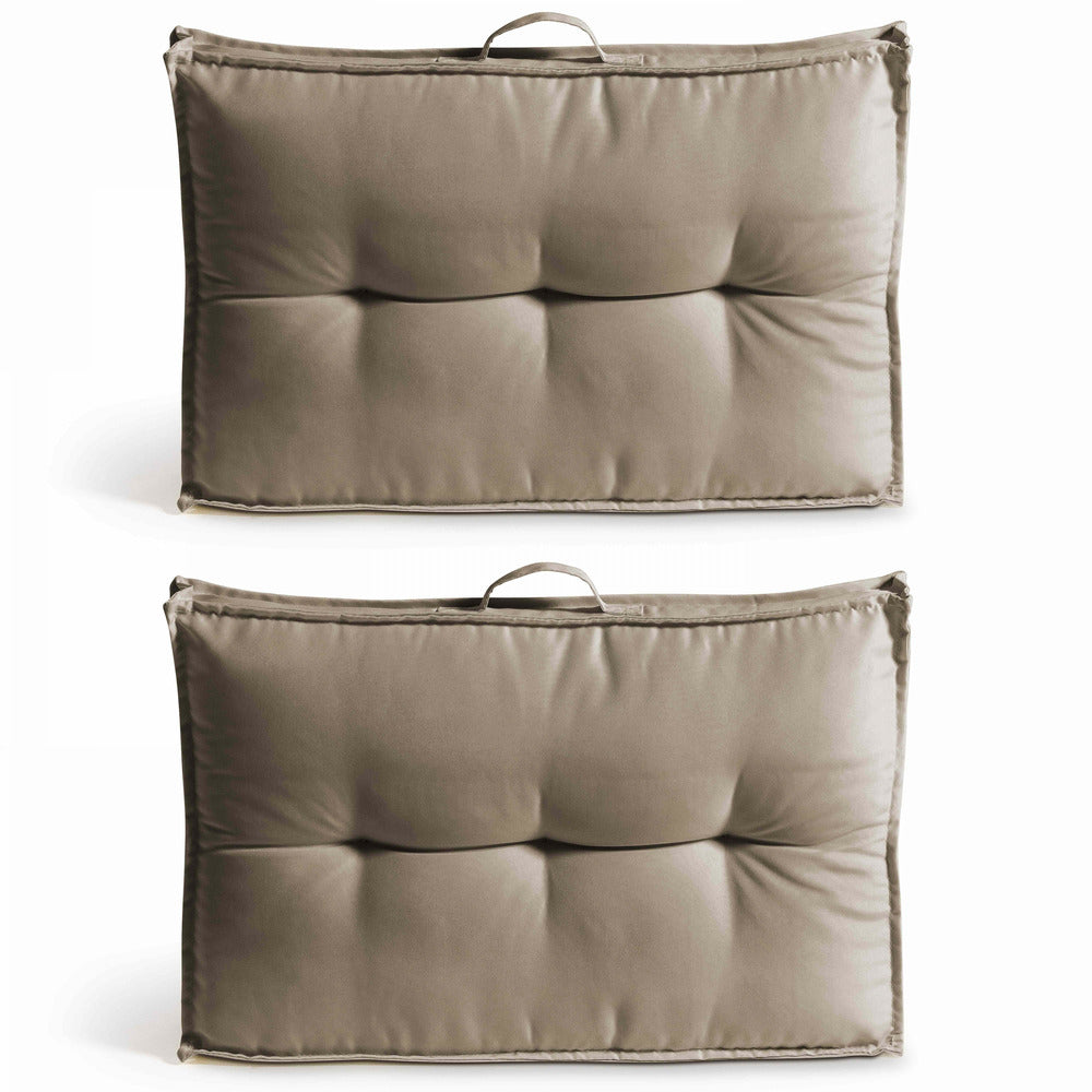  Lot 2 Coussins Palette Dossier Polyester Taupe 60x40x12 Cm
