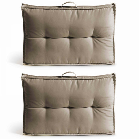  Lot 2 Coussins Palette Dossier Polyester Taupe 60x40x12 Cm