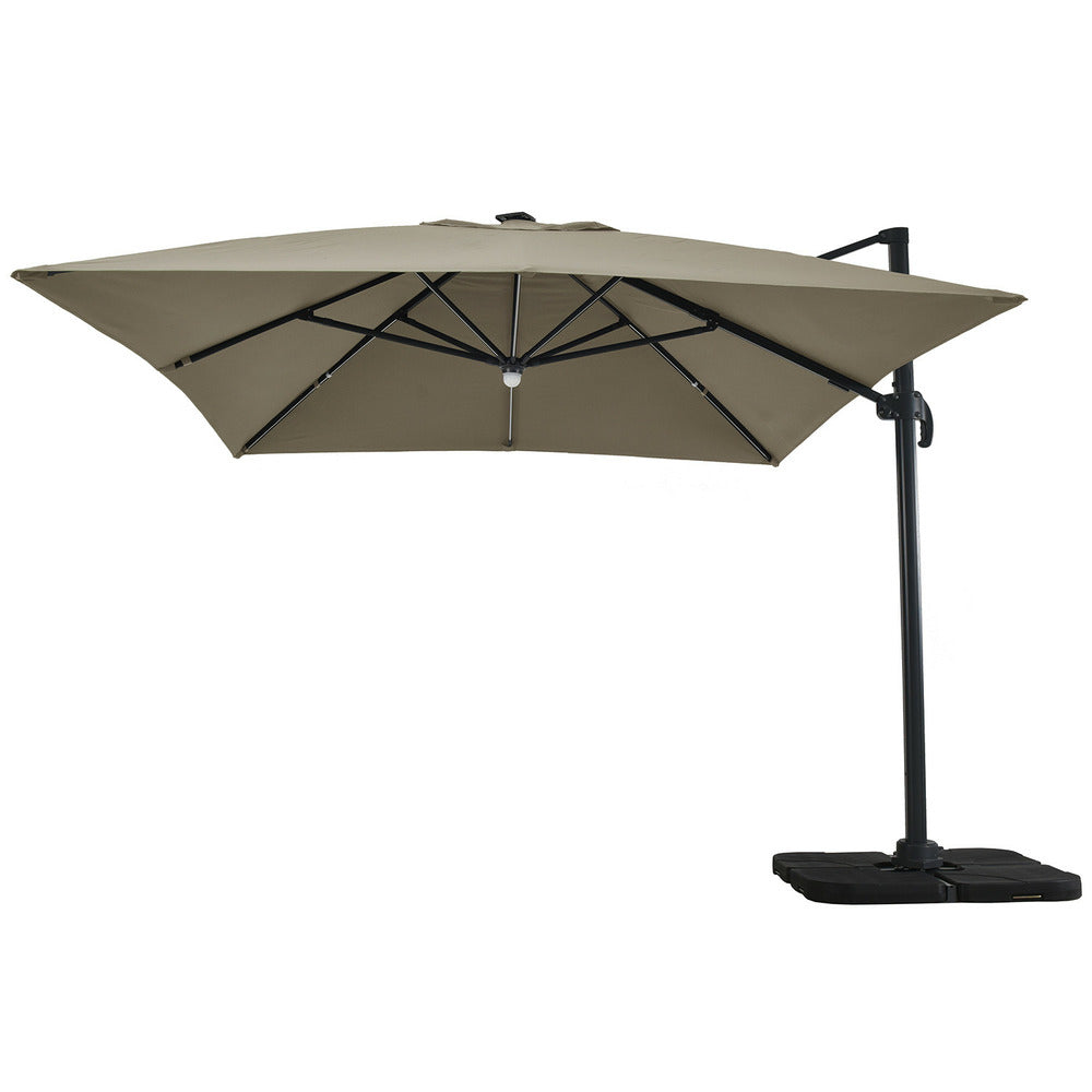  Parasol Déporté Led 3x4m Rectangle En Aluminium - Rotatif 360° - Taupe- Rome