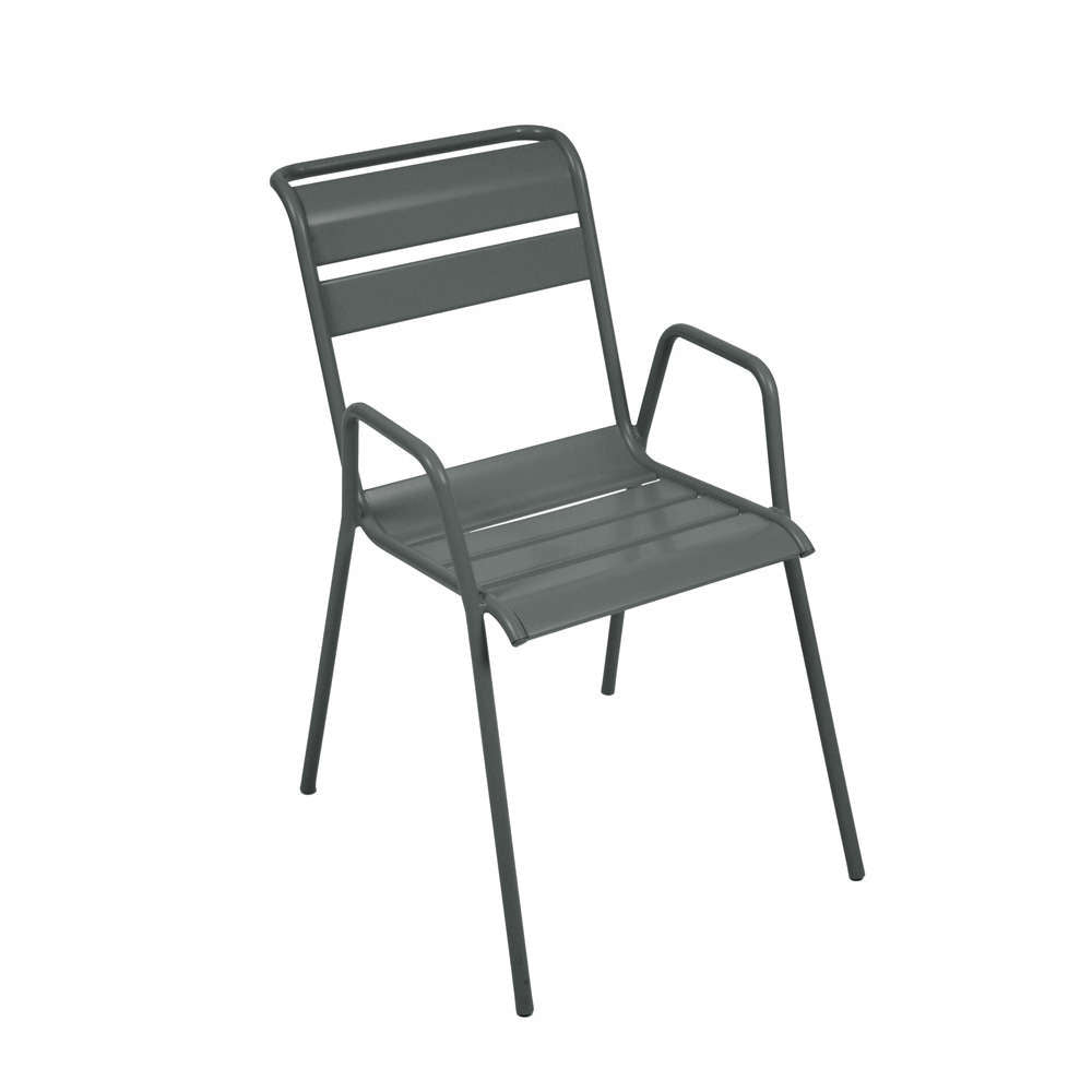  Fauteuil De Jardin Bridge MONCEAU Gris Orage En Acier - 64,5x52x85 Cm