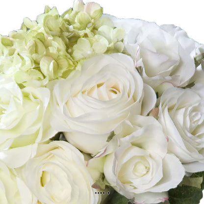  Bouquet De Roses Et Hortensias Factices Blanc-vert 13 Têtes D28cm - Couleur: Crè