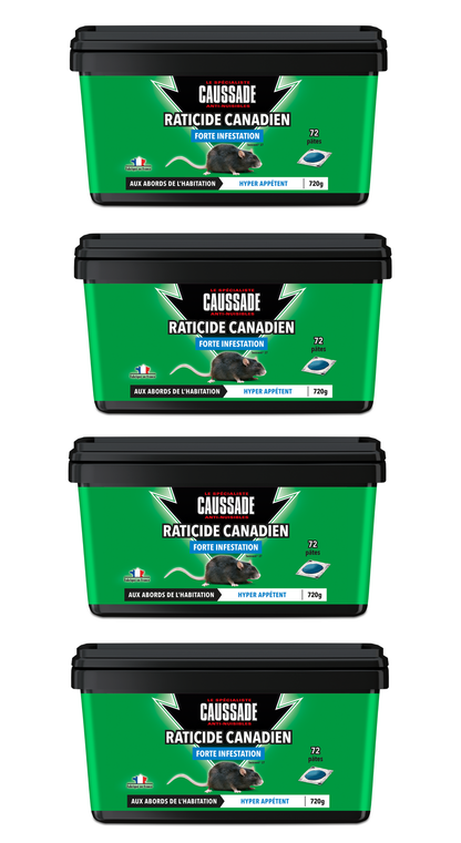  Carpt720 Lot De 4 Boîtes Raticide Canadien Pat'appât Fortes Infestatio
